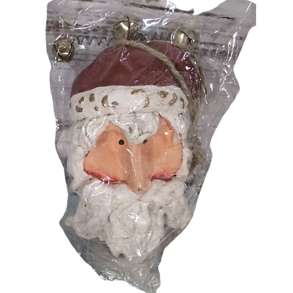 Vintage Hand Carved Wood Santa Ornament With Bells Made In Philippines 5"x3"